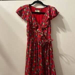 Anthropology Maeve Red Floral Dress